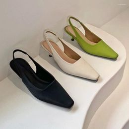 Sandals Silk Pumps Women Low Heel Square Head Elegant High Heels Comfy Office Mueller Shoes 2024 Summer Slingback Female