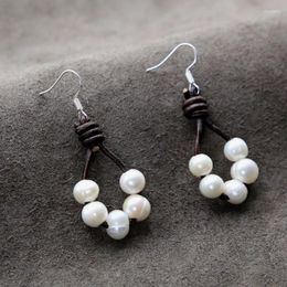 Dangle Earrings Vintage Women Pearl Freshwater Pearls On Leather Bohemia Elegant Classic Wedding Jewellery Drop