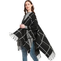 Fashion Cashmere Women Plaid Split Tassel Double-Sided Scarf Winter Warm Shawl Wrap Female Comfortable Vintage Thick Blanket 231229