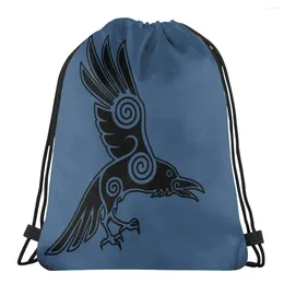 Shopping Bags Nordic Raven Vikings Portable Hiking Drawstring Riding Gym Clothes Storage Backpacks