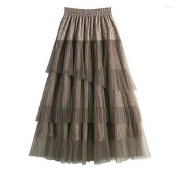 Skirts TIGENA Irregular Tiered Tulle Skirt Women 2024 Spring Summer Casual Solid A Line High Waist Pleated Long Mesh Female