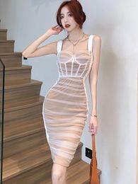 Casual Dresses Autumn Velvet Patchwork Mesh Hip Wrap Dress Women Elegant Bodycon Sling Midi 2024 Korean Fashion Luxury Evening Prom