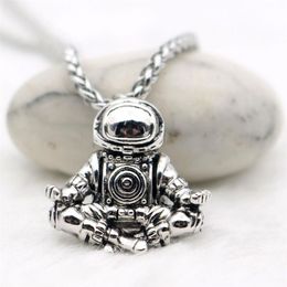 Astronaut Pendant Necklace Meditation Galaxy Universe Cosmic Spaceman Retro Women Men Necklace Steel Chains Real Leather Rope329L