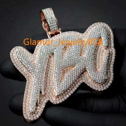Custom Hip Hop Jewellery Sterling Sier Name Letter Iced Out Pendant Vvs Moissanite Necklacemoissanite Diamond Set Custom 3 Alphanumeric