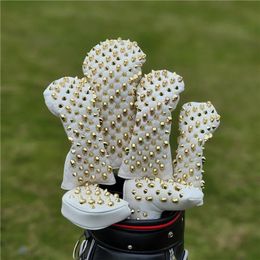 Golf club cover gold skull rivets PU leather For Driver Fairway 1# 3# 5# Hybrids Golf Head Covers Magnetic Closure Personalised 231229