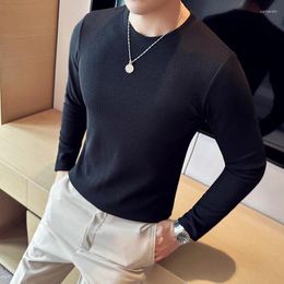 Men's T Shirts Camisetas De Hombre Autumn Winter Elastic Striped Shirt For Men Clothing Slim Fit Casual Long Sleeve Tops&Tees 5Colors