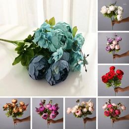 Decorative Flowers European Style Simulated Peony Bouquet Long-Lasting 13 Head Artificial Flower DIY Art Craft Wedding Home Decoration