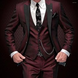 Men's Suits Tuxedo Tailcoat Burgundy Peaked Lapel Male 2 Pieces Luxurious Classic Style Groom Tuxedos Groomsmen Smoking Homme