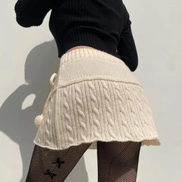 Skirts Soft And Skin Friendly Knitted Low Waist Y2K Short Skirt Acrylic Fibres Warm Drawstring Womens Breathable Hairy Ball