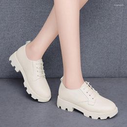 Dress Shoes Genuine Leather Single Women's 2024 Spring And Autumn Students Mid-heel Thick-soled Daily Lace-up Wedge Casual