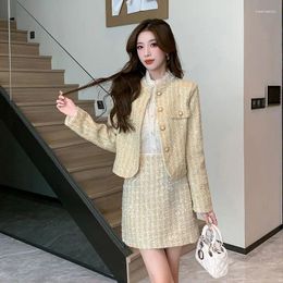 Two Piece Dress UNXX Elegant Tweed Jacket And Skirt Set Women 2024 Autumn High Waist A-line Suit Female Girl Office Lady Top