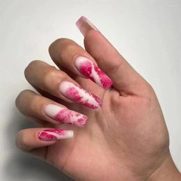 False Nails Super Long Water Pipe Matte Valentine's Day Lip Press On Detachable French Fake DIY