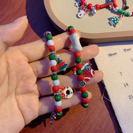 Link Bracelets Christmas Theme Adjustable Rope Cord Elk Bell Beaded Bracelet For Women Girls Daughter Cartoon Drip Oil Jewelry Gifts