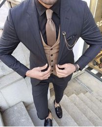 Men's Suits Arrival Stripe Costume Homme Mariage Slim Fit Wedding Terno Masculino 3 Pieces Blazer (Jacket Pant Vest)