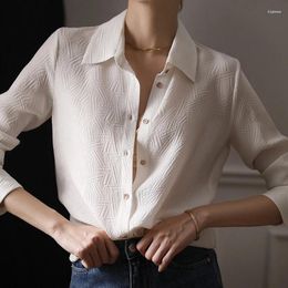 Women's Blouses Autumn Turn Down Collar Silk Blouse Women Fashion Loose Long Sleeve Tops Elegant Office Lady White Shirt Blusas Mujer 28647