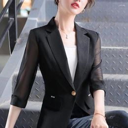 Women's Suits Spring Summer Thin Blazers For Women Three Quarter Sleeve Solid Color Jackets Outwear