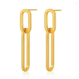 Dangle Earrings ALLME Textured 18K Real Gold Plated Brass Chunky Hollow Link Chain Paperclip Long For Women Statement Jewellery