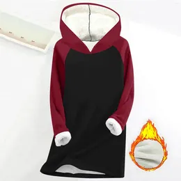 Women's Hoodies Women Plush Lining Sweatshirt Autumn Winter Thermal Thick Tops Patchwork Long Sleeve O-Neck Harajuku Sweatshirts