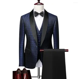 Men's Suits Suit Jacket Pants Vest 3 Pcs Set / 2024 Fashion Casual Boutique Business British Style Blazers Coat Trousers Waistcoat