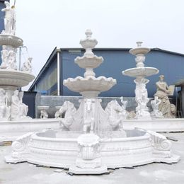 Garden Decorations Hand Carved Large Outdoor White Grey Granite Stone Pool 3 Tier Marble Water Fountain