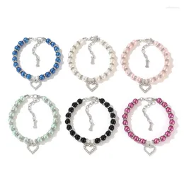 Dog Collars Pet Accessories Cat Crystal Necklace Imitation Pearl Rhinestone Pendants Collar For Cats Dogs