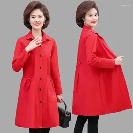 Women's Trench Coats Spring Autumn 2024 Coat Middle Aged Mother Cardigan Ladies Outerwear Long Sleeved Thin Style Female Windbreaker