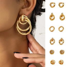 Stud Earrings Stainless Steel For Women 2024 Trending Round Gold Plated Aretes Korean Fashion Y2k Jewellery Aesthetic Christmas Gift