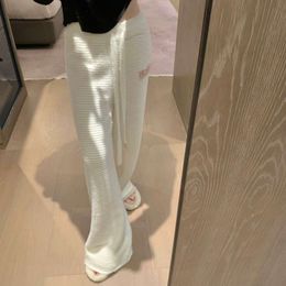 Women's Leggings Mm Family Autumn/winter Nuo Ji Stripe Beaded Letter Knitted Pants High Waist Versatile Embroidered