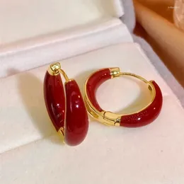 Hoop Earrings 2024 For Women Round Red Circle Ear Buckle Jewellery Oil Drop Eardrop Engagement Wedding Gift
