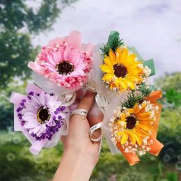 Decorative Flowers Sunflower Soap Flower Mini Bouquet Dried Handcrafted Eternal Artificial Wedding Decoration Home