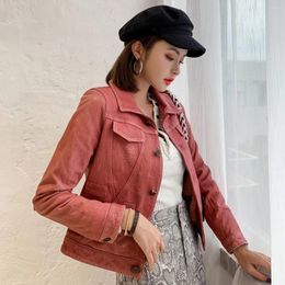 Women's Leather 2024 Fashion Real Jackets Women Spring AutumnGenuine Sheepskin Coat Female Motorcycle Woman Jacket Cuero G