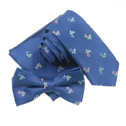 Bow Ties Navy For Men Christmas Party Narrow Necktie Green And Red Floral Tie Pocket Square Men's Set Gravata