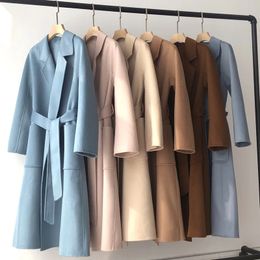 Korean Women Handmade Hepburn Corrugated Water Ripples Coat Double-sided Cashmere Wool Long Woolen Jacket Cashmere Coat Max 231229