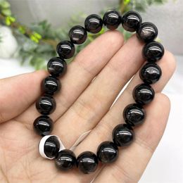 Link Bracelets 9.5MM Natural Black Quartz Bracelet Fashion Gemstone Crystal Jewelry Bangle For Women Healing Bohemia Holiday Gift 1pcs