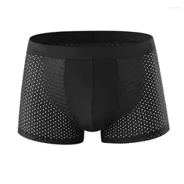 Underpants Modal Men's Thin Panties Summer Mesh Breathable Transparent Soft Ice Silk U-convex Boxers Casual Boyshorts