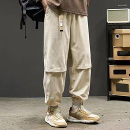 Men's Pants Spring Autumn Japan Style Corduroy Workpants Fashion Versatile Loose Straight Tube Drawstring Casual Solid Trousers
