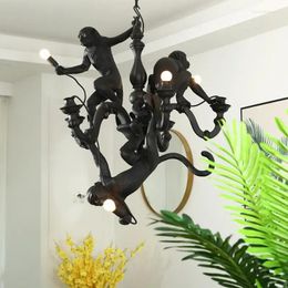 Chandeliers LED Monkey Art Chandelier Resin Simian Pendant Lamp For Living Room Dining Kitchen Drop Lights Italian E27 Home Decor