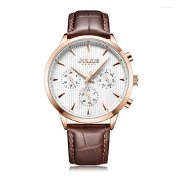 Wristwatches Real Multi-function Julius Men's Watch Japan Quartz Hours Fashion Retro Business Clock Leather Boy's Birthday Gift Box