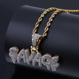Who Iced Out SAVAGE Letters Pendant Necklace GoldSilver Plated Micro Pave Cubic Zircon Hip Hop Jewelry Gifts220f