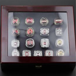 17pcs Ohio State Buckeyes National Championship Ring Set Wooden Box Fan Gift252e