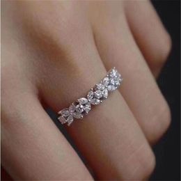 US Size 6-10 Handmade Luxury Jewelry 925 Sterling Silver Marquise Cut White Topaz Gemstones Women Wedding Flower Band Ring For Lov300O