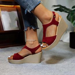 Dress Shoes Ladies Sandals Thick Sole Summer Open Toe Wedge Heel Loose Buckle Outdoor Fashion Middle Women