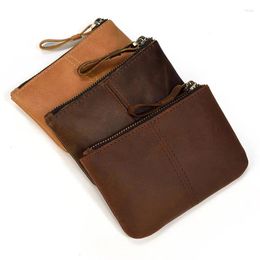 Wallets Retro Crazy Horse Skin Zero Wallet Genuine Leather Men's And Women's Leisure Small Zipper Money Bag