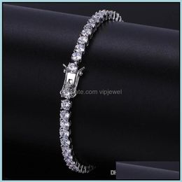 Tennis Bracelets Jewellery Hip Hop Luxury Bling 4Mm Zircon Trendy Fashion Men Women Rhodium 18K Gold Plated Drop Delivery Av9E0328F