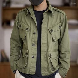Men's Jackets American Retro Heavy Washed Overalls Coat Autumn Design Fashion Brand Multi-pocket Casual