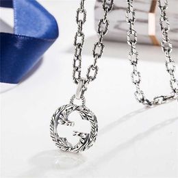 32% OFF Sterling Silver Interlocking Double Pendant for Men and Women Lovers Necklace Trendy Engraved Pattern