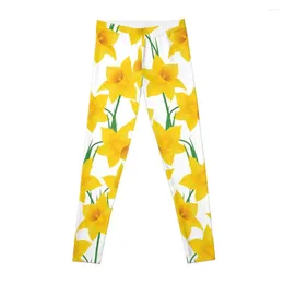 Active Pants Yellow Daffodils Pattern Leggings Yoga