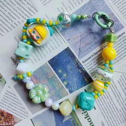 Keychains Original Bubble Matte Cake Roll Jasmine Mobile Phone Chain Beads DIY Pendant Bag Hanging Decoration Minority Key Gift