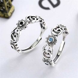 28% OFF Double Letter Thai 925 Sterling Silver Women's Petal Ring Fashion Zircon Hip Hop Punk