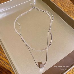 Pendant Necklaces Spring And Autumn Sweatshirt Titanium Steel Necklace Women Simple Double Small Square Clavicle Chain